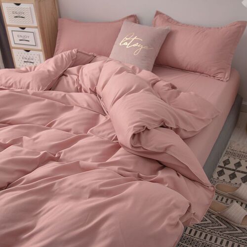 Solid color skin-friendly single quilt cover, Nordic simple style bed sheet four-piece set bedding student dormitory three-piece set