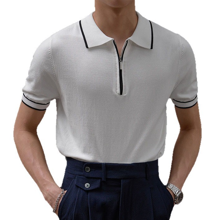 Camisas de polo de manga corta de vello de estilo de dinero camiseta de punto hombre línea de semicirretera camiseta de hielo de verano fábrica transfronteriza al por mayor
