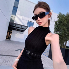 大王坑收腰条针织衫立领背心女修身通勤无袖修身气质休闲背心上衣