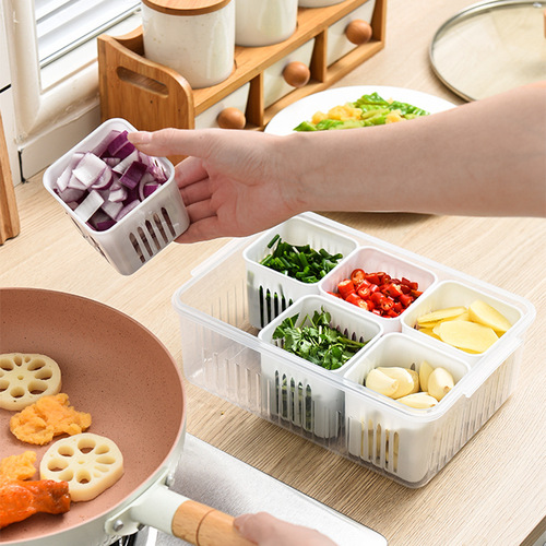 Simple refrigerator chopped green onion crisper box, onion, ginger and garlic compartment fresh-keeping box, plastic sealed jar, compartmented fresh chopped green onion box