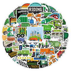 60張新款垃圾工程車塗鴉貼紙汽車行李箱水杯滑板車防水貼紙批發