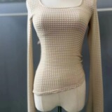 Осенний мусс, лонгслив, ретро тонкий мегафон, новая коллекция, квадратный вырез, с рукавом