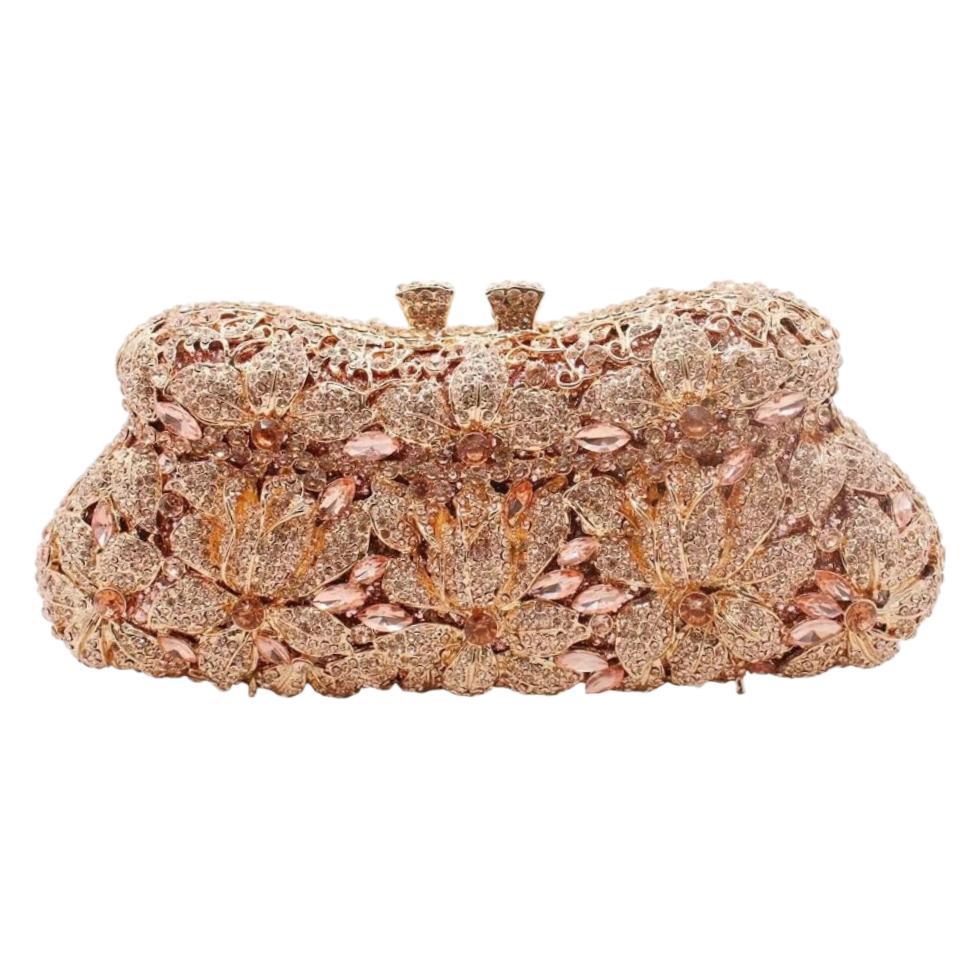 Túi clutch nữ đính kim cương hoa mẫu mới, phong cách Âu Mỹ, cầm tay dạ tiệc — Màu bạc, Màu sâm panh, Màu vàng kim, Cá tính đặt làm