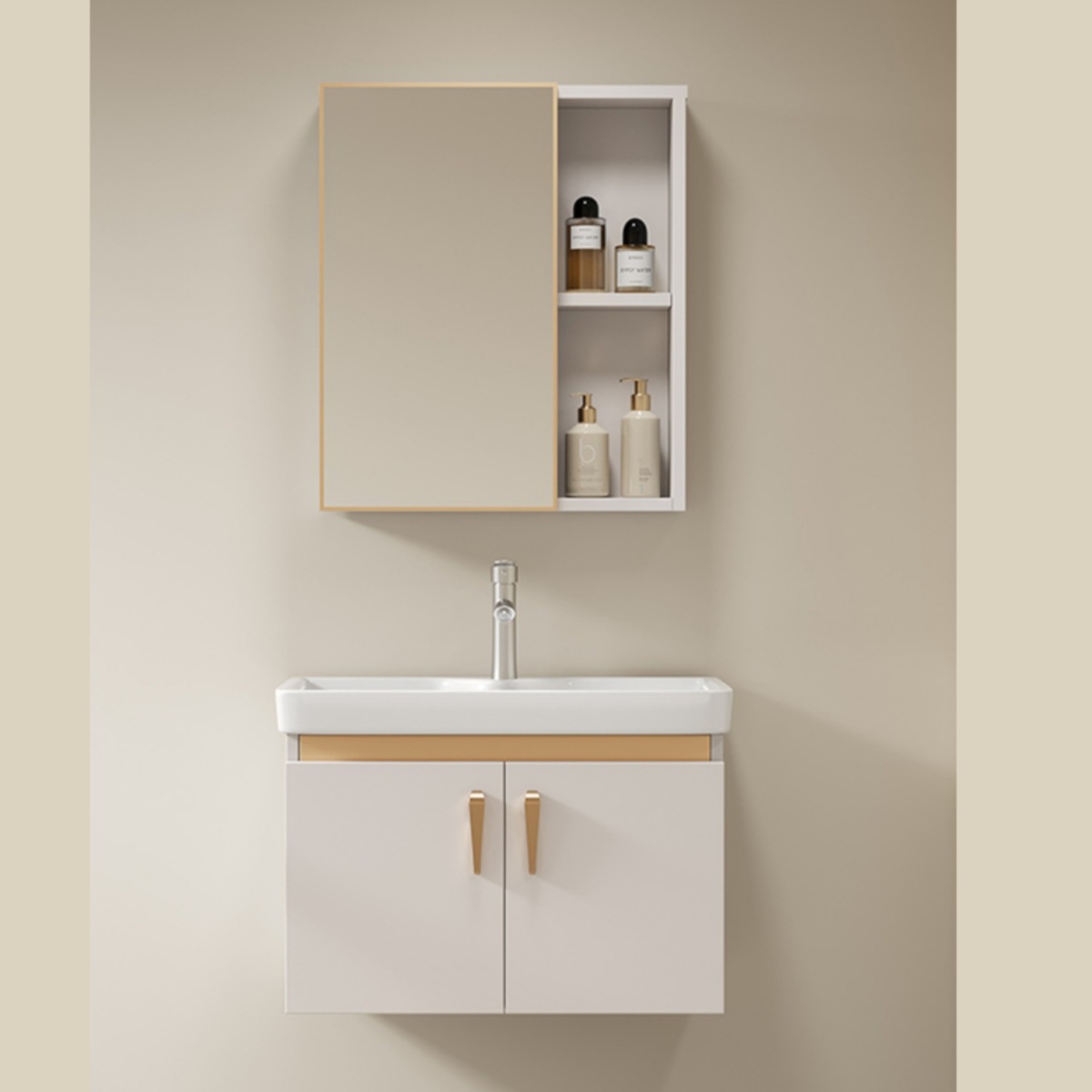 Baño tipo pared tipo pequeño gabinete de baño grueso combinación integral lavabo de cerámica lavabo gabinete lavabo