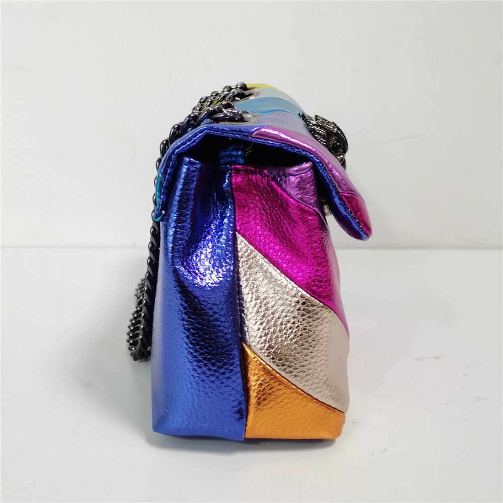 Women's Small Pu Leather Splicing Stripe Fashion Square Flip Cover Crossbody Bag display picture 2