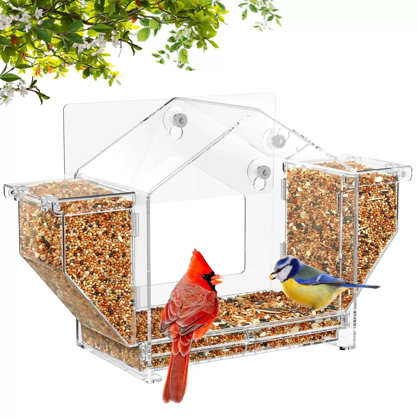 Window Bird Feeder户外窗式鸟类喂食器透明三角房屋型喂鸟器鸟笼