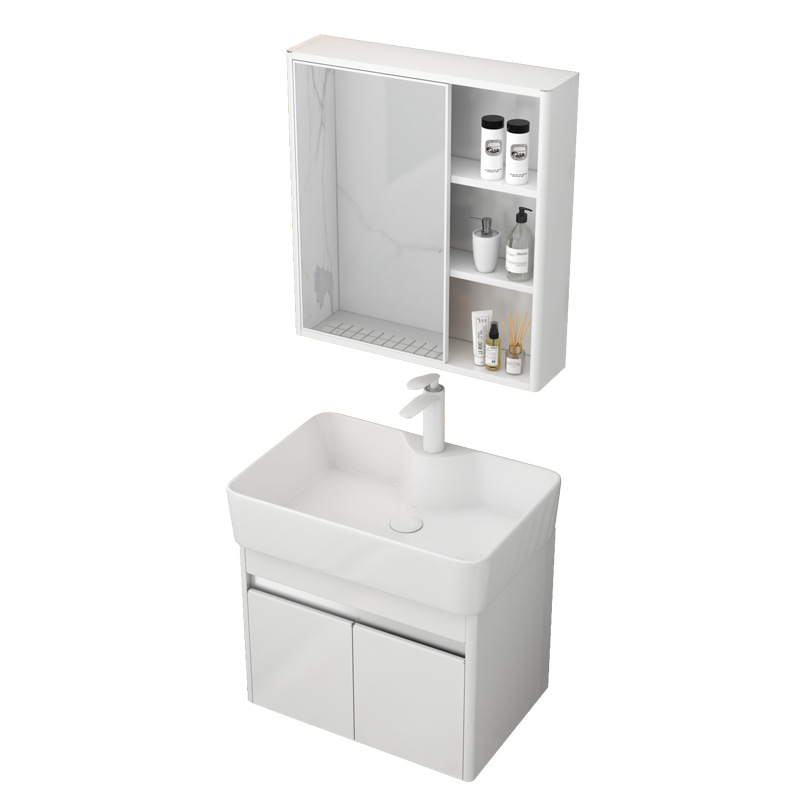 armario de baño de arco de acero inoxidable pequeño tipo cerámico lavabo integrado pequeño tamaño lavabo armario combinado lavabo