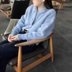 现韩国设计师lero*e美娜家羊驼毛针织开衫韩系女装翻领单排扣毛衣