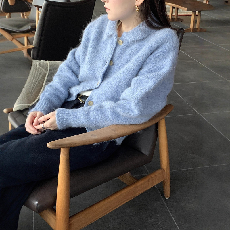 Korean Designer Lero*E Mina Alpaca Wool Knitted Cardigan Korean Style Women's Clothing Lapel Single-Breasted Sweater