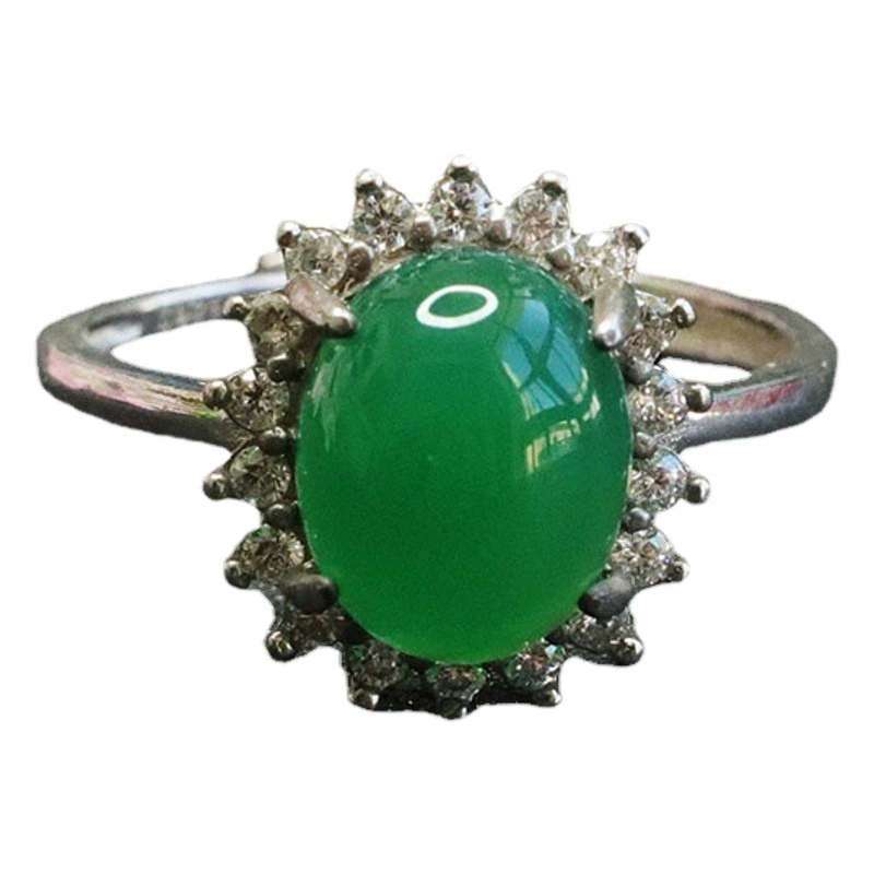 Кольцо из серебра S925 с натуральным зеленым халцедоном и агатом (эффект ледяного агата), прямые поставки с фабрики, дропшиппинг S2101006