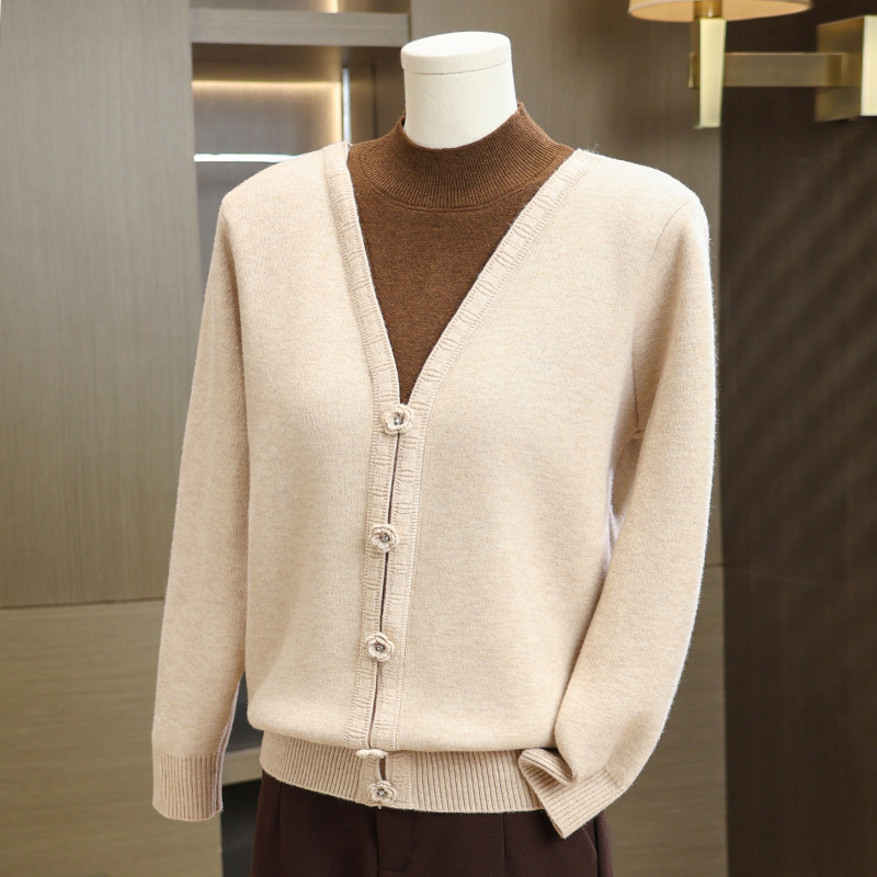 2025秋冬新款假两件毛衣针织上衣宽松中老年一体绒洋气时尚女装，女装针织衫/毛衣，妃慕昵服饰