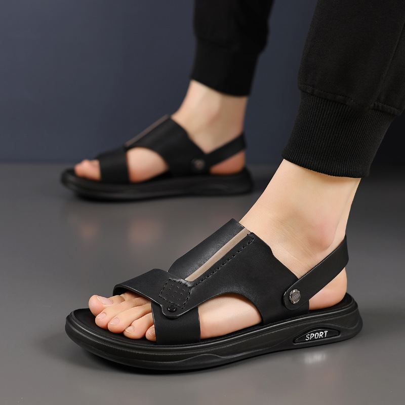 Verano de piel de vaca nueva zapatos de playa para hombres sandalias de cuero, zapatillas anti-deslizantes, zapatillas transpirables para hombres