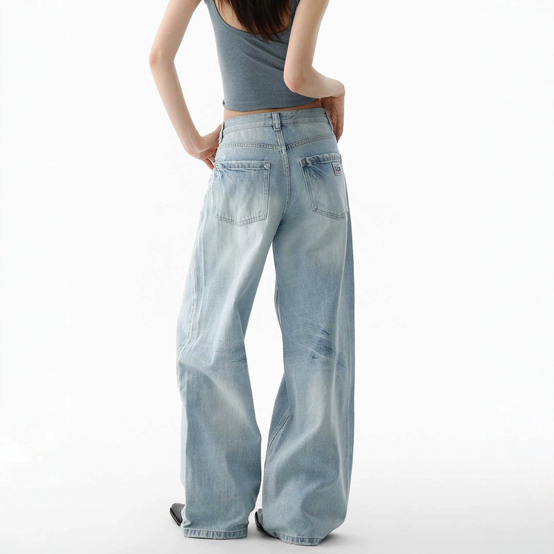 American Retro Light-Colored Wide-Leg Jeans for Women, New Summer Style, Low-Waisted, Loose-Fitting, Slimming, Light Blue Straight-Leg Pants, Thin Style American Retro Light-Colored Wide-Leg Jeans for Women, New Summer Style, Low-Waisted, Loose-Fitting, Slimming, Light Blue Straight-Leg Pants, Thin Style
