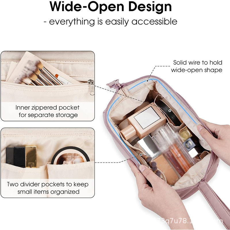 Amazon venta caliente bolsa de maquillaje de damas grande bolsa de maquillaje de boca ancha bolsa de maquillaje de viaje bolsa de maquillaje