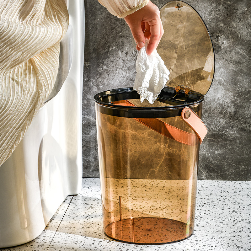 透明垃圾桶高顏值加厚桌面紙簍大號家用輕奢客廳臥室衛生間辦公室