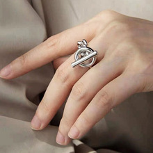 S925银欧美复古OT链条式设计女士素圈戒指不掉色小众设计轻奢指环