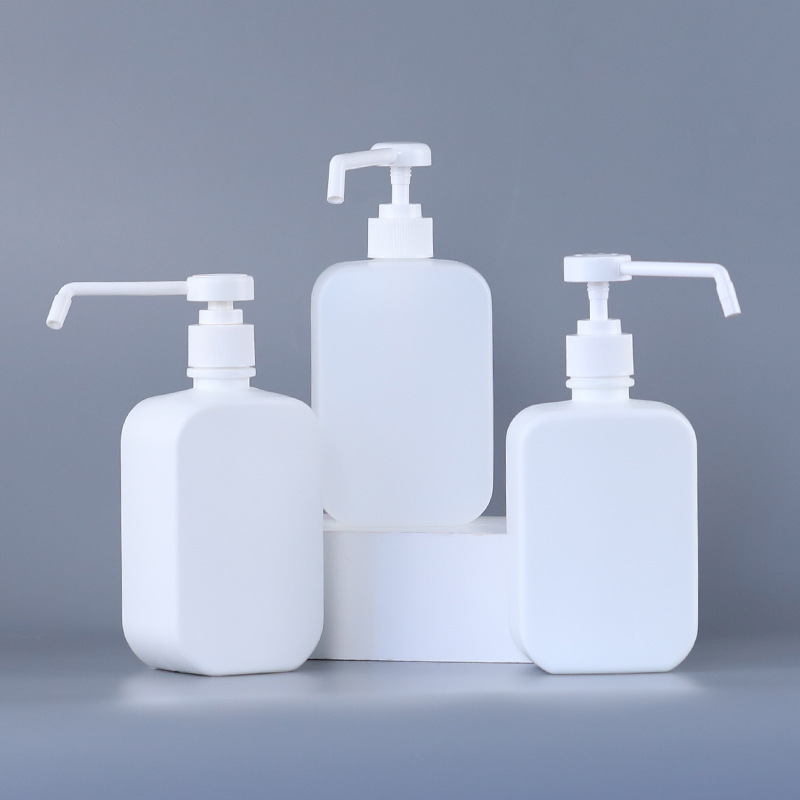 맞춤형 500 ml HDPE 화이트 스퀘어 알코올 소독 손 소독제 긴 입 긴 막대 스프레이 펌프 플라스틱 병