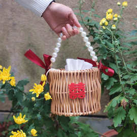 藤编手提珍珠包伴娘伴手礼礼盒礼篮婚礼宝宝满月回礼小众喜糖盒