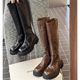 2024 autumn and winter new grape mother with washed horse leather boots round head thick bottom thick heel long tube knight boots women