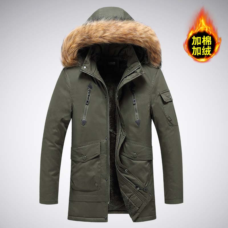 Chaqueta de algodón de invierno para hombres, chaqueta de algodón de invierno grande, chaqueta de algodón de lavado de agua larga y larga, chaqueta casual