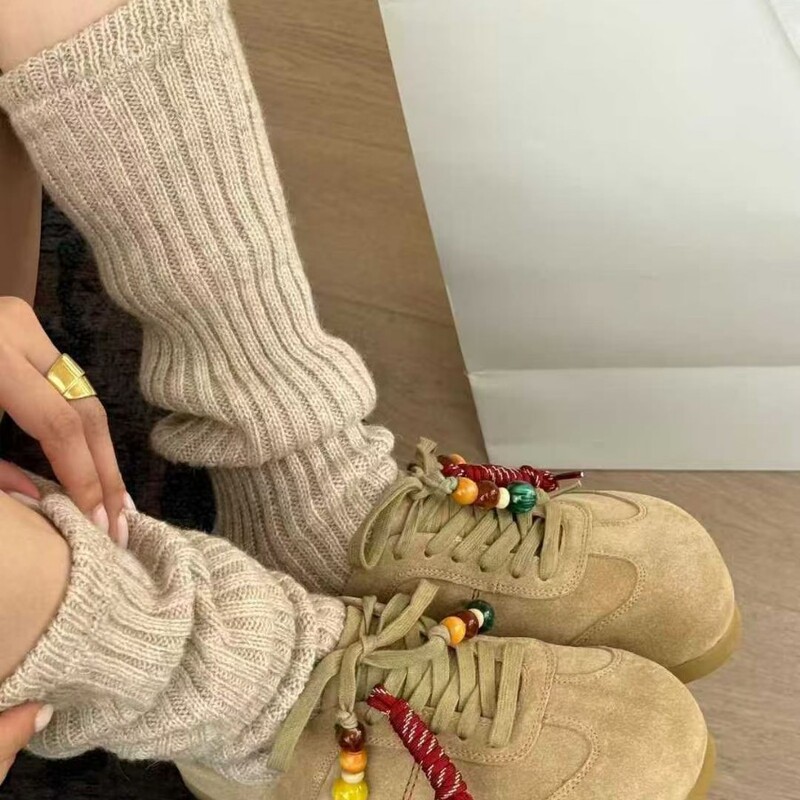 Poetry Lan Same Style Wool Leg Warmers Ribbed Solid Color Simple Versatile Slouch Socks European Style Two-Way Foot Warmers for Women Trendy