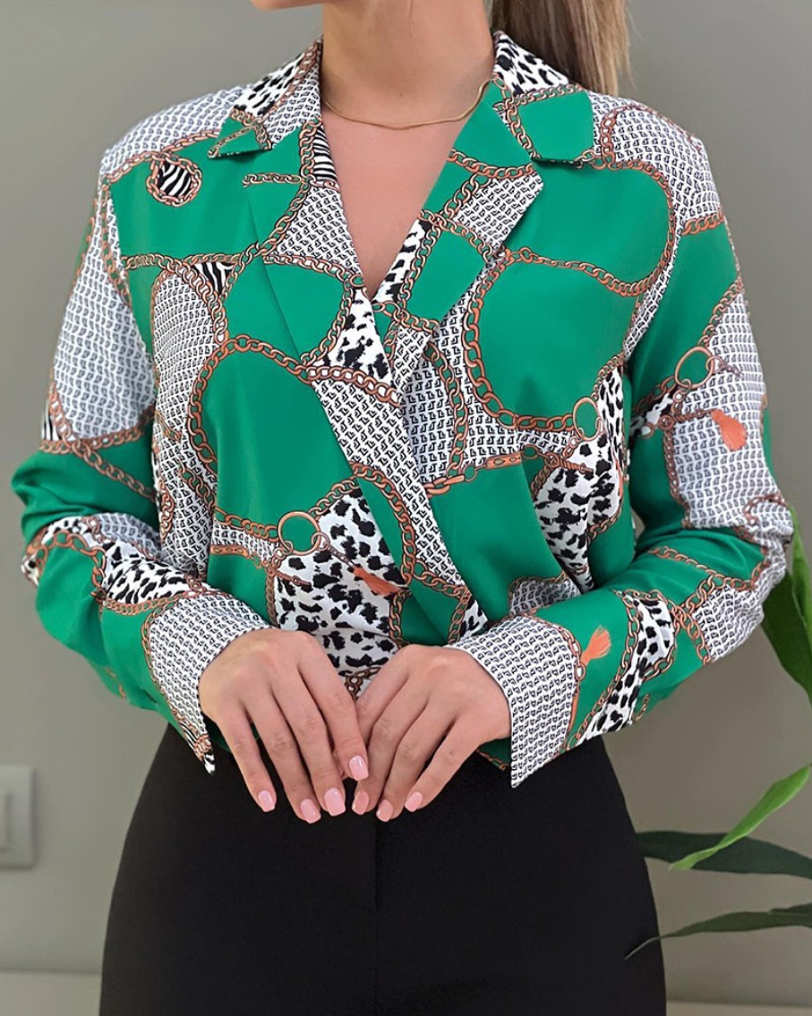 Camiseta Holgada de Manga Larga con Cuello en V y Estampado para Mujer, Estilo Informal, Otoño 2025, Éxito de Ventas en Wish y Amazon