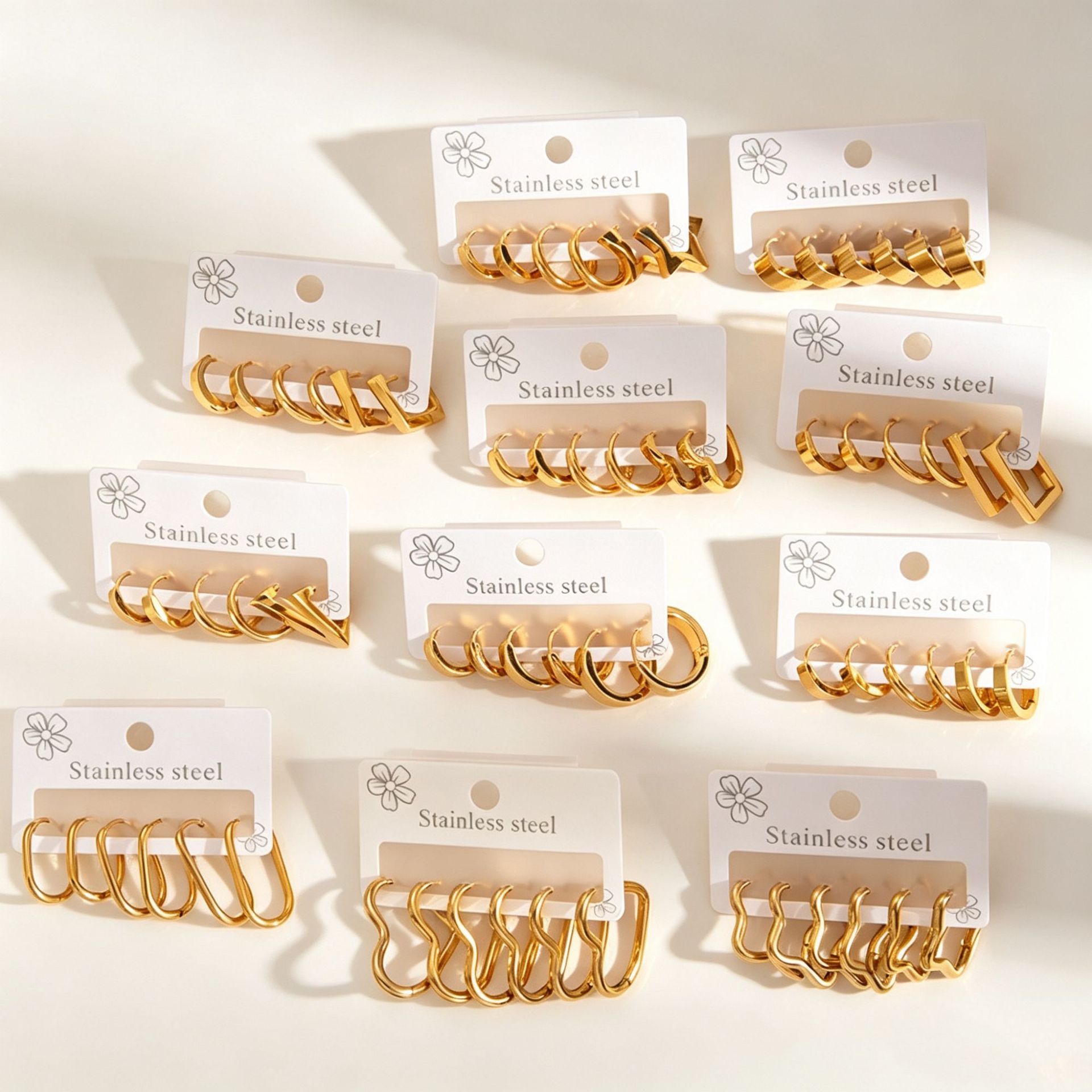 European and American geometric stainless steel earrings, featuring a light luxury and fashionable design, are eco-friendly, colorfast, and made of titanium steel, making them suitable for women and for cross-border sales