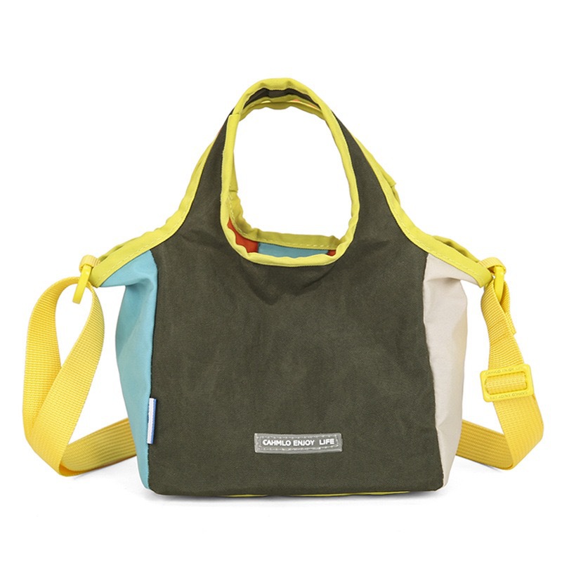 Fashion Contrast Color Patchwork Crossbody Bag For Women, Lightweight Nylon Shoulder Bag, Sporty Casual Handheld Bucket Bag - Thumbnail 8