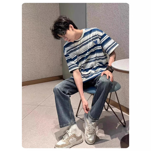 Hollywood-style unisex summer short-sleeve T-shirt 2025 Korean trend minimalistic loose casual streetwear brand top