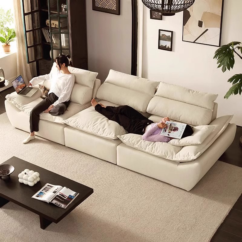 Sofá de vela sala de estar pequeña gran asiento profundo ultra ancho ajustable pluma recta gato agarre sofá de piel de silicona