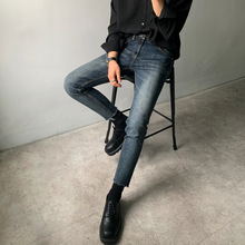 MYQ男装秋季新款九分牛仔裤韩版潮流修身小脚长裤休闲潮牌9分裤子