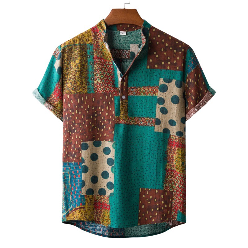 2022 transfronteriza eBay primavera/verano de comercio exterior de los hombres anti-Algodón y camisa de lino AliExpress deseo casual Camisa de lino floral