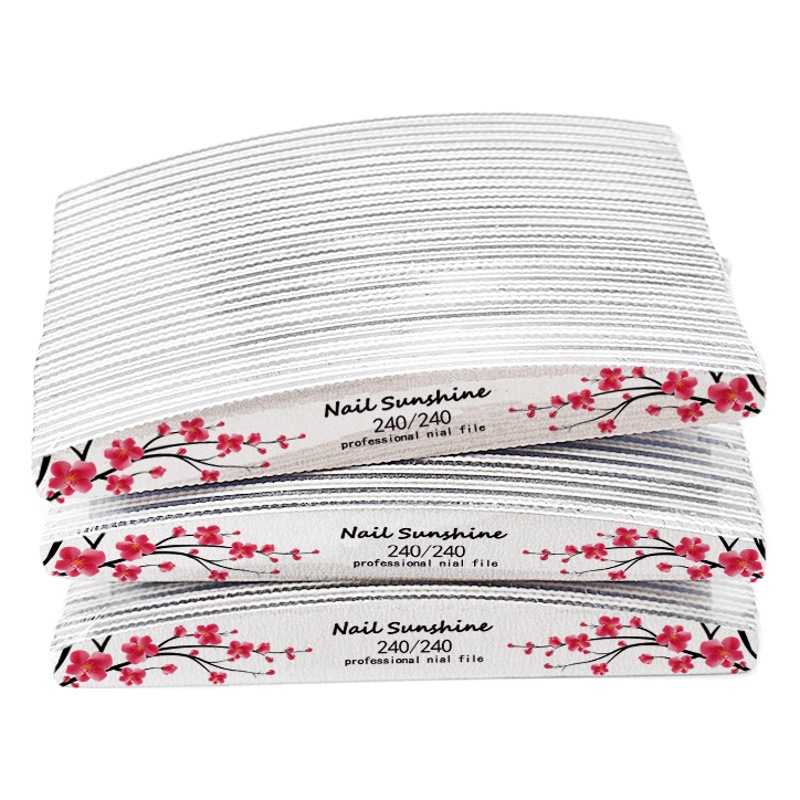 De gama alta de papel de lija de media luna gris blanco de arena de uñas archivo de impresión tira de molienda con los dientes que forma especial frote 1,8
