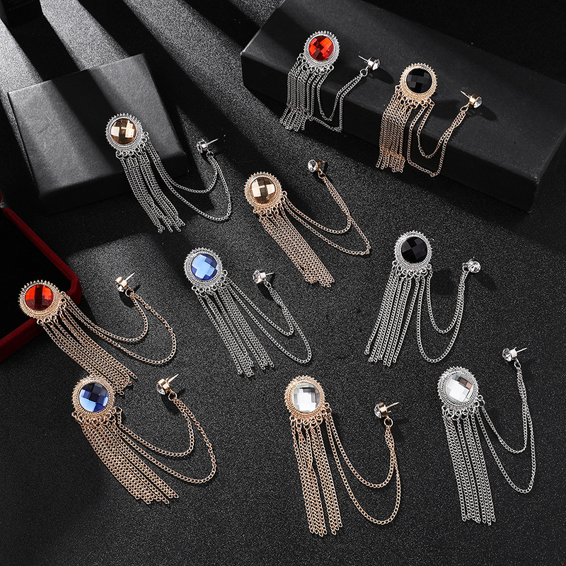 New Jewel Tassel Pin Accessories Badge Men's Suit Brooch High-end Luxury Suit Chain Decorations Women