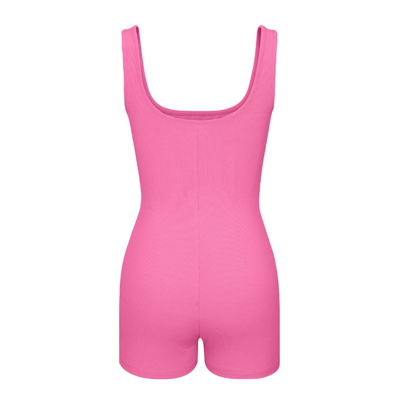 Women Spring Clothing Solid Color Sexy Backless Halter Short Sports Jumpsuit