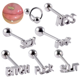 European and American Cross-Border Stainless Steel Letter Tongue Nail Kiss Dirty Tongue Ring Punk Stylish 14g Piercing Cutting Tongue Ornament