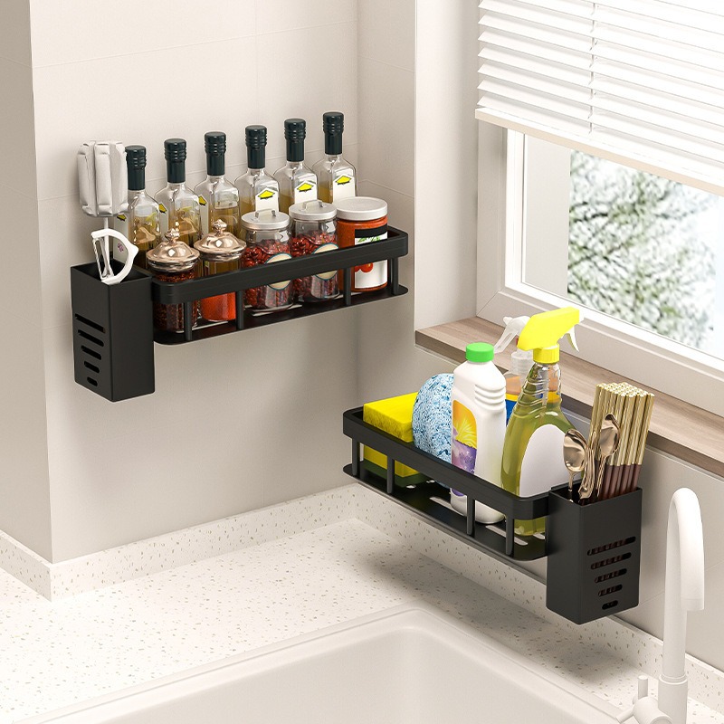Rack de almacenamiento de esponja sin perforación para fregadero multifuncional tipo pared palillos tubo marco de toallitas marco de drenaje sin perforación para baño