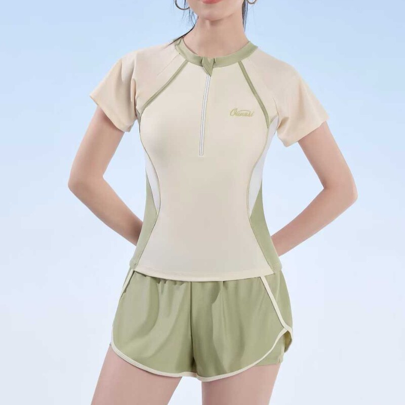 2026 Women's Polyester Two-Piece Swimsuit Slimming Shorts Student Sports Swimwear Beach Hot Spring Swimwear Wholesale