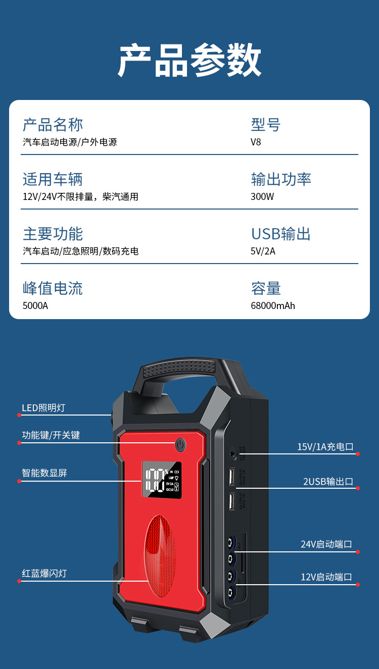 安奈尔 汽车应急启动电源12v24v大货车搭电宝车载电瓶大容量