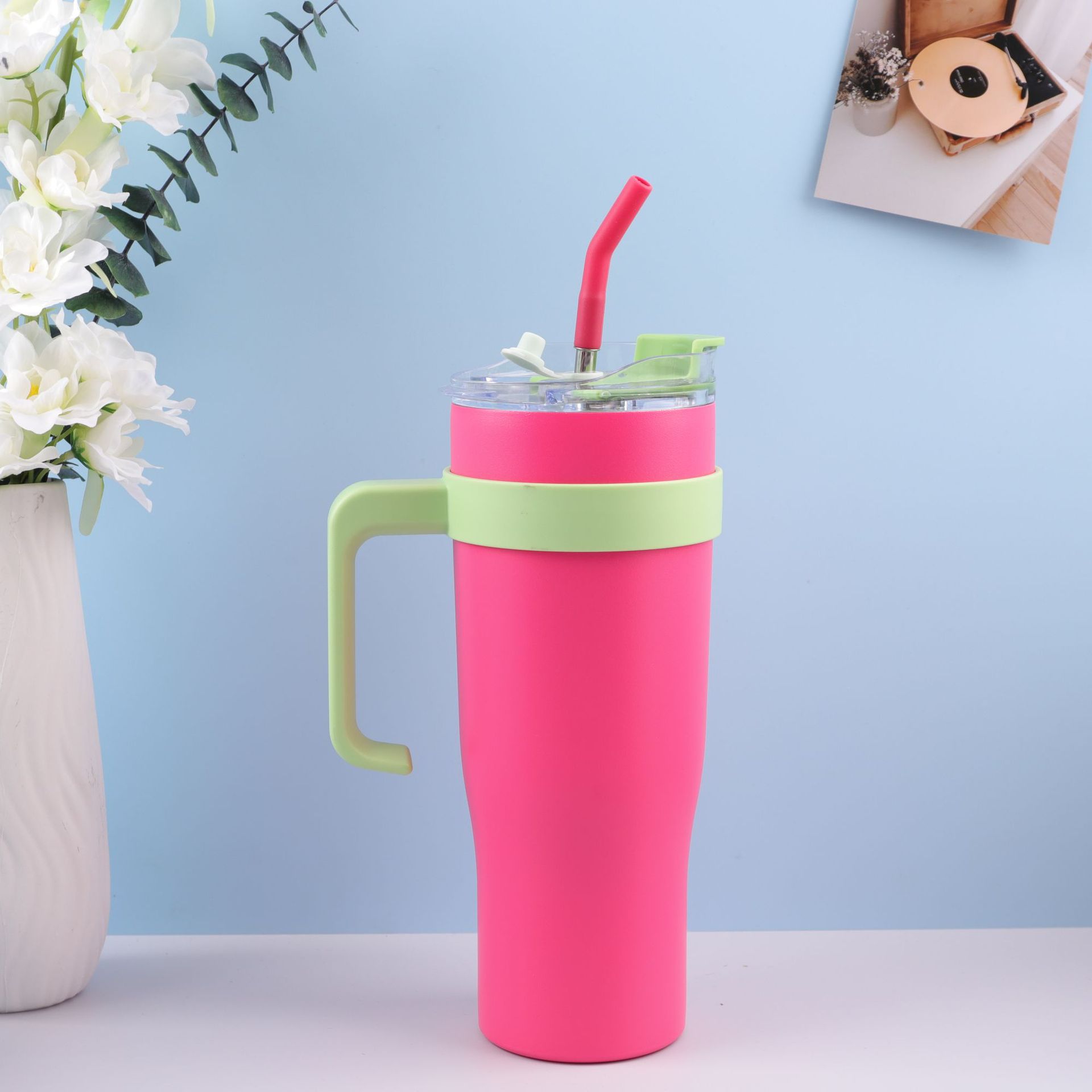 Popular Big Mac taza de café 304 de acero inoxidable taza de vacío mango coche de alta calidad de gran capacidad de paja taza de agua