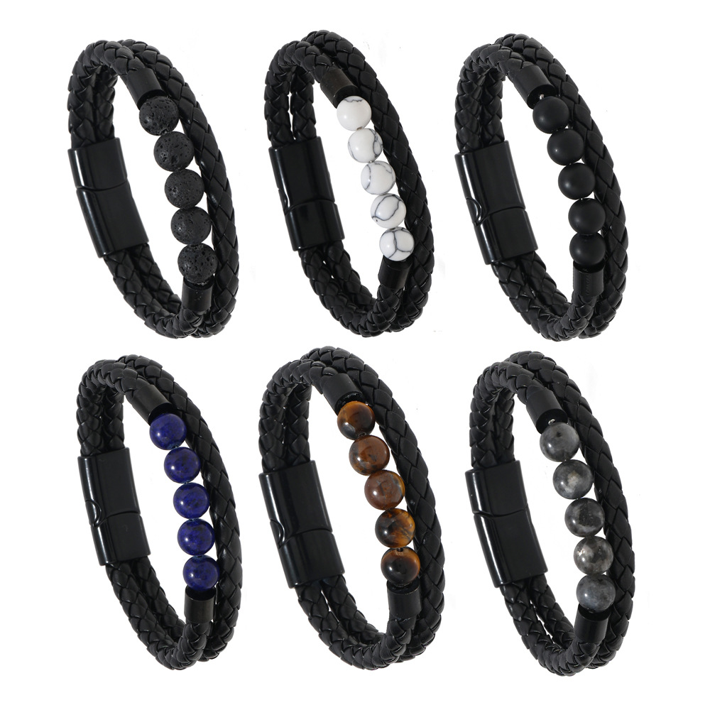 21g Weight Bangle Classification Pu Leather Chain Material 1 Piece Quantity Daily Occasion Pu Leather, Alloy Material Geometric Pattern All Seasons Season Men's Gender Beaded, Handmade Design Vintage Style, Punk Style Vintage Style Punk Geometric Pu Leather Alloy Beaded Handmade Men's Bangle Men Cord & Leather Bracelets 22