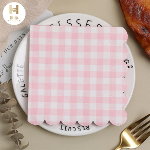 Cross-Border Hot Selling Disposable Birthday Party Lace Pink Checkered Napkin 25*25 Series Special-Shaped Napkin