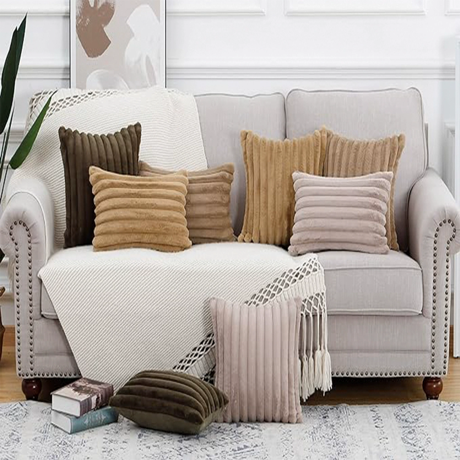 Скандинавская легкая роскошная имитация кроличьей шерсти наволочка для гостиной диван сплошной цвет плюшевая наволочка для подушки