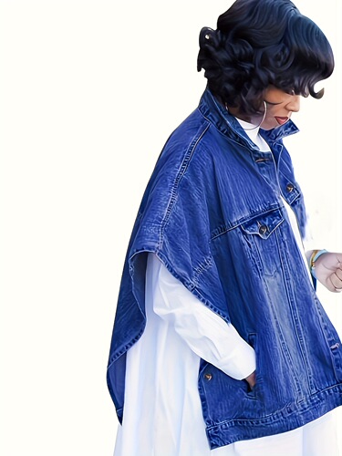 Fashionable Women's New Denim Coat with Cape and Women's Denim Coat