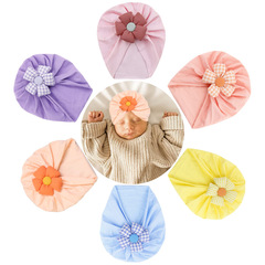 European and American new baby elastic pullover hat INS baby spring and autumn breathable Indian hat color matching flower children's hat