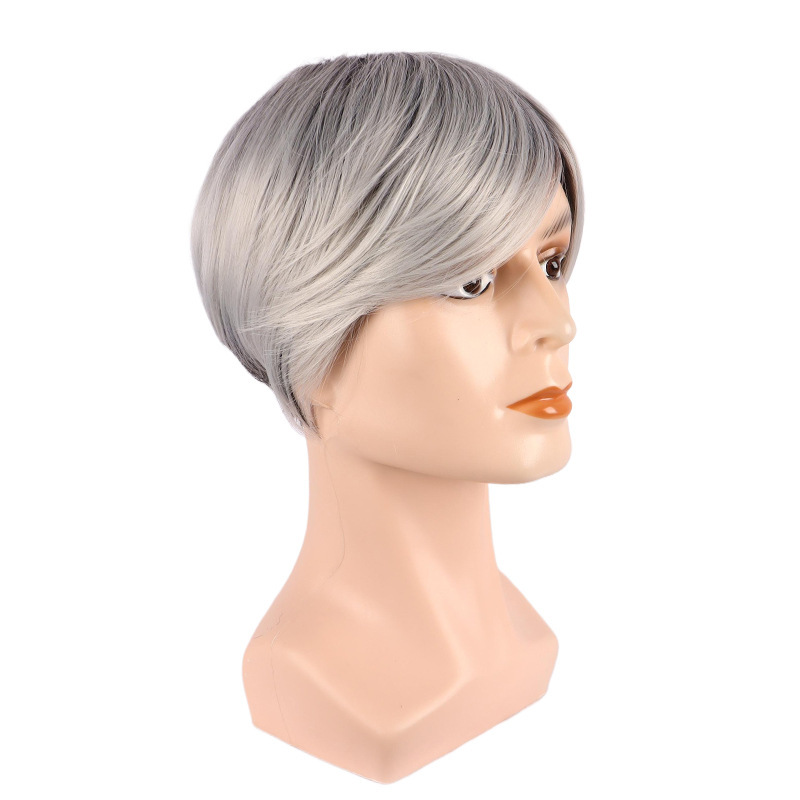 中高年男性向けショートヘアウィッグ グレーパートショートストレートヘア 化学繊維高温シルクヘッドギア メーカー在庫あり|undefined