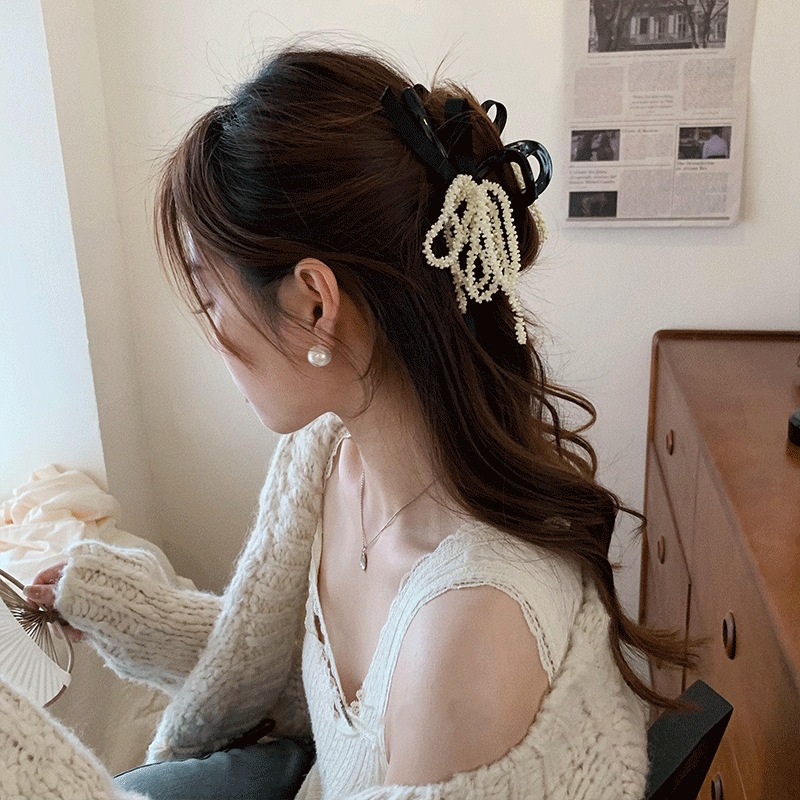 Grampo de cabelo estilo coreano, grampo de cabelo estilo francês, borla, pérola, grampo de cabelo feminino, grampo de tubarão, acessórios elegantes para cabelo_voghion.com