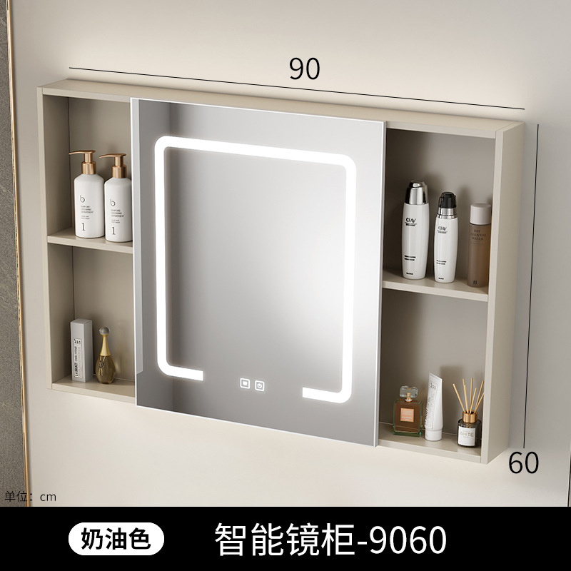 Gabinete de espejo inteligente de baño de belleza, gabinete único grueso, tipo de pared inteligente con lámpara de correa de almacenamiento integral, gabinete de espejo, lente de espejo