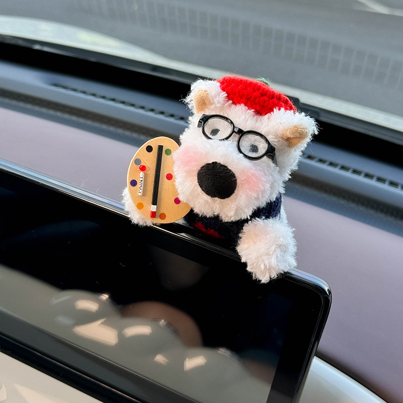 Linda decoración de coche de West Highland pantalla de control central de coche muñeca de fiesta cachorro accesorios de coche pantalla de visualización decoración de pantalla