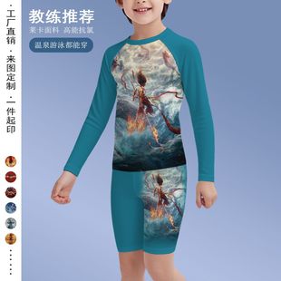 Summer Boys' Sunscreen Split Swimsuit National Fashion Cartoon Devil Boy Nezha Long Sleeve Swimsuit suit Slim Fit No Water